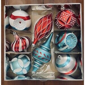 Martha Stewart Living Jumbo 8pc Ornament Set Blue Red Silver Glitter Christmas